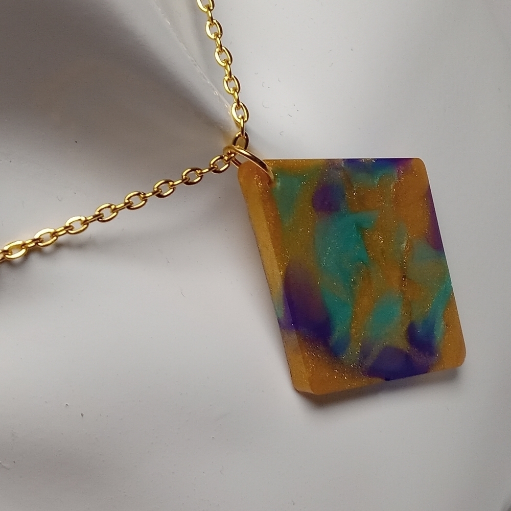 Hand Crafted Purple and Gold Geometric Necklace - Picture 2 of 5